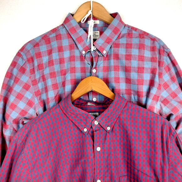 J Crew Shirts Mens XL Lot of 2 Red Check Plaid Slim Fit Long Sleeve Button Down - Picture 1 of 16